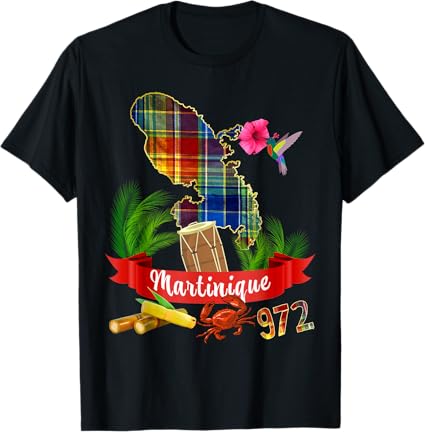 Carte Martinique 972 Madras Fleurs Antilles Françaises T-Shirt