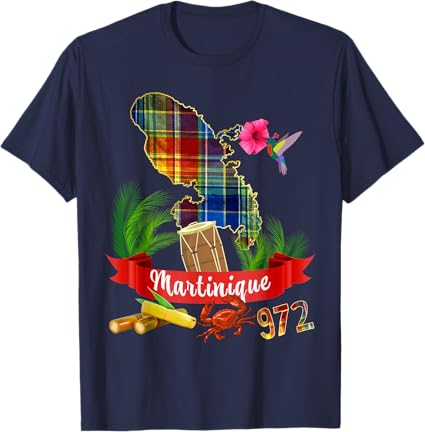 Carte Martinique 972 Madras Fleurs Antilles Françaises T-Shirt