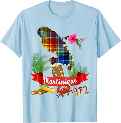 Carte Martinique 972 Madras Fleurs Antilles Françaises T-Shirt